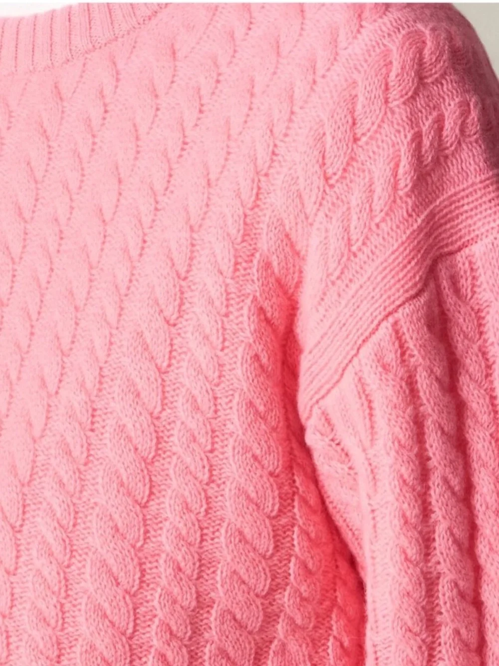 J. Crew perfect cable-knit neon capri pink cashmere crewneck sweater XS CO324